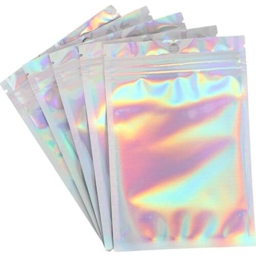 20Pcs Laser Transparent Ziplock Bags Color Aluminized Glitter Bag Data Cable Sealed Bag Jewelry Packaging Bags Organizer Pouch