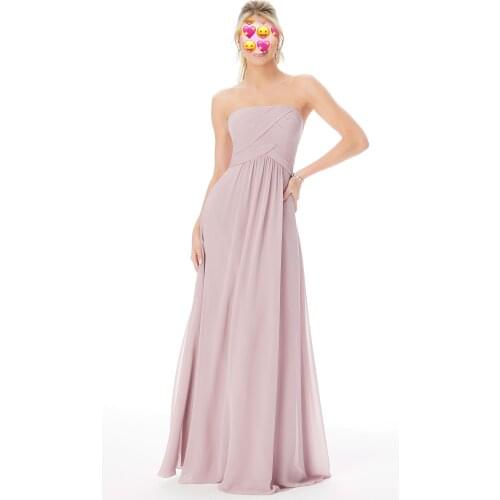 2020 New Pink Bridesmaids dresses for Women Vintage A-line Chiffon Long Wedding Guest Party Dress Strapless
