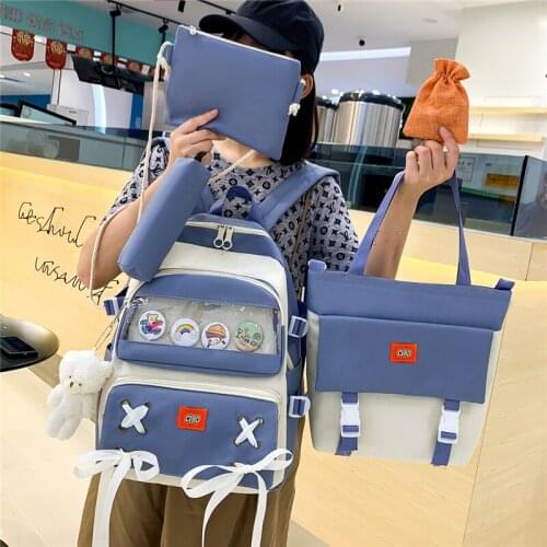 5 pcs sets canvas Schoolbags For Teenage Girls Women Backpack Canvas kids Primary School Bag College Student Laptop Backpacks 56