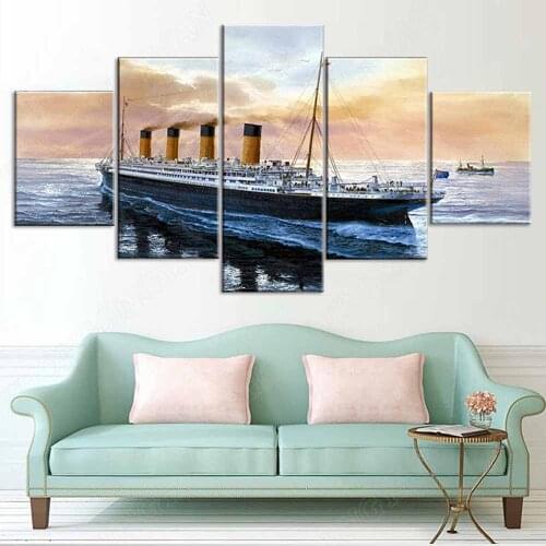 5 Pieces Home Decor Canvas Titanic Ship Seascape Printed Pictures Wall Art Landscape Poster Artwork For Interior decoration pain