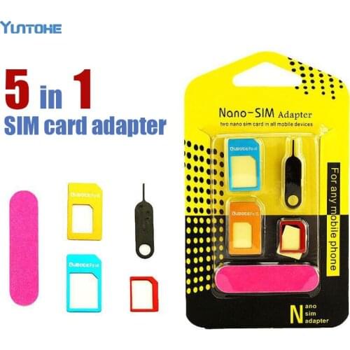 Sim Card Adapter 5 In 1 Micro SIM Adapter Universal Kit For Phone And Tablets With Eject Pin Key Retail Package Wholesale