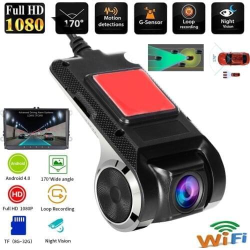 Android USB Port Car DVR Dash Camera ADAS Driving Recorder 1080P Night Vision Loop Recording G-sensor 170°Wide Angle Registrar