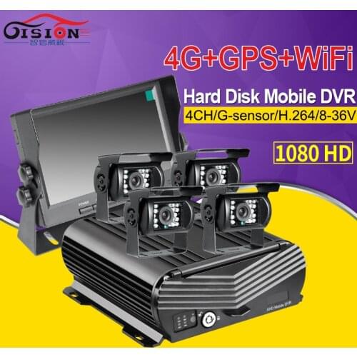 Free Shipping 4CH WIFI GPS 4G 1080P AHD 2TB HDD SD Car DVR MDVR Video Recorder Phone Remote Monitor Rear View Car Camera 7" LCD