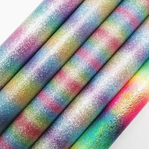 Amonglitter Rainbow Glitter Fabric, Smooth Glitter Leather Sheets, Litchi Faux Fabric for DIY Bows Bags 21x29cm A4 size MB007