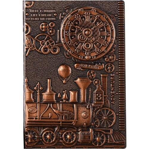 A5 Retro Notebook 3D Steampunk Engraving Effect PU Travel Notebook Train Printing Decoration Diary Exquisite Book Gift
