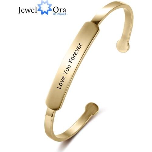 JewelOra Personalized Stainless Steel Cuff Bracelets for Women Personalized Engraving Name ID Bracelets Bangles Gifts Jewelry