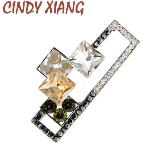 CINDY XIANG Shining Rhinestone Geomeric Brooch Vintage Elegant Brooches For Women High Quality Crystal Pin Brooch Coat Jewelry