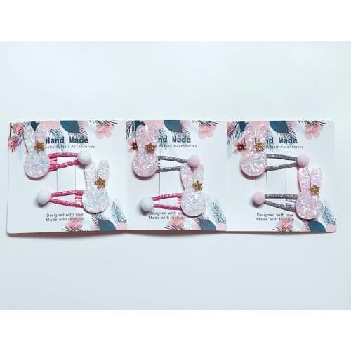 Boutique 15Sets Fashion Cute Glitter Star Rabbit Snap Clips Felt Pom Pom Animal Hairpins Barrettes Princess Easter Headwear