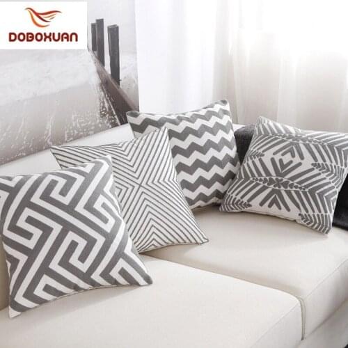 Nordic Style Gray White Decorative Pillowcase Embroidery Geometric Striped Cushion Cover Home Decor Bed Sofa Throw Pillows Cover