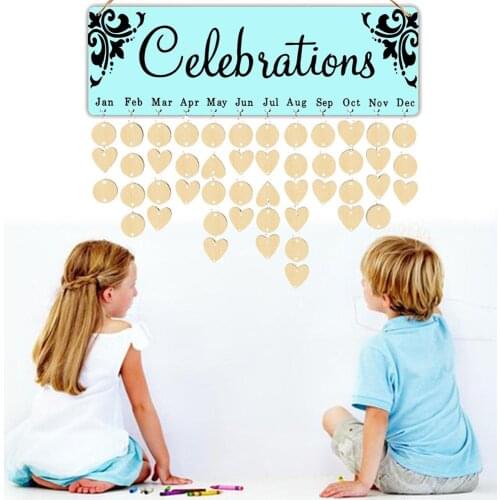 Wooden Wall Hanging DIY Calender Birthday Reminder Plaque Pendant Home Decor