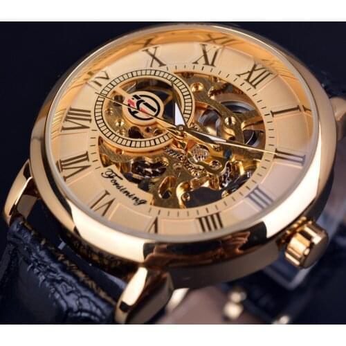 Forsining Skeleton 3d Literal Roman Retro Design Mens Gold Watch Designer Watches Luxury Wrist Watches For Men Mechanical Watch