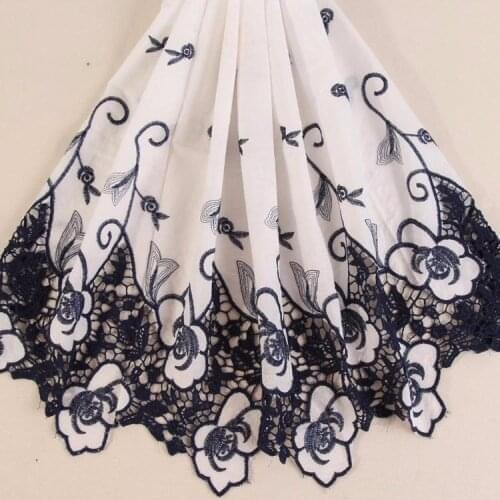 Width 130cm Navy Bilateral Symmetry Cotton Embroidery Openwork Lace Fabric Skin-friendly Soft Summer Dress