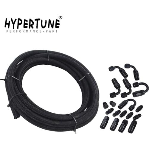 Hypertune - AN6 Black Racing Hose Fuel Oil Line + Fitting Hose End Adaptor KIT HT7312+SL10AN6-BK