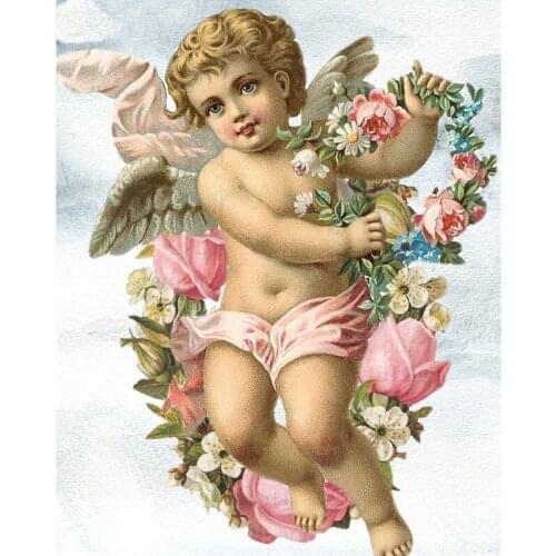 Full Square/Round Drill Diamond Painting 5D Diamond Embroidery Cross Stitch Angel With Flower Diamond Mosaic Rhinestone Rx031