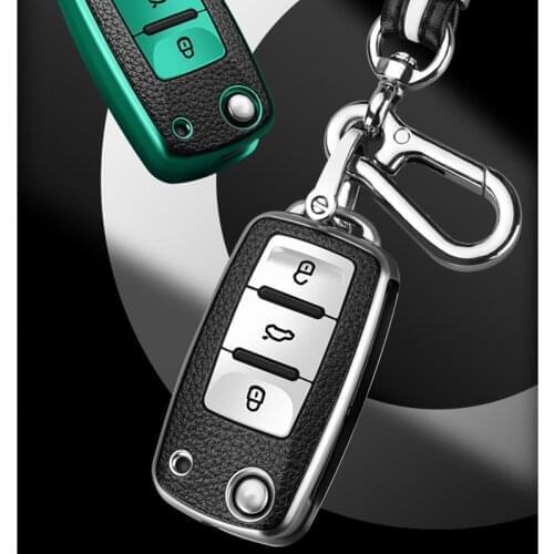 Leather+TPU Car Remote Key Cover Case Fob For Volkswagen VW Bora Polo Tiguan Jetta Passat B5 B6 B7 Golf Beetle For Skoda Octavia