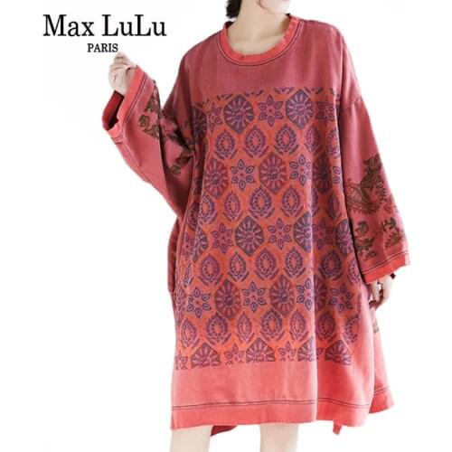 Max LuLu 2021 Spring New Fashion Womens Vintage Printed Dresses Ladies Punk Style Vestidos Female Oversized Batwing Sleeve Dress
