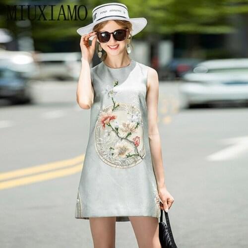MIUXIMAO Luxurious 2020 Spring & Summer dress Party dress Flower Blue Slim Tank Office Lady Dress Women Vestidos