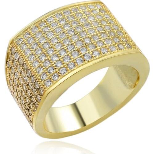 OTIYS925 Fashion Hip Hop Jewelry Iced Out Ring 18K Gold Plated Platform Ring Diamond Crystal CZ Bling Ring for Men