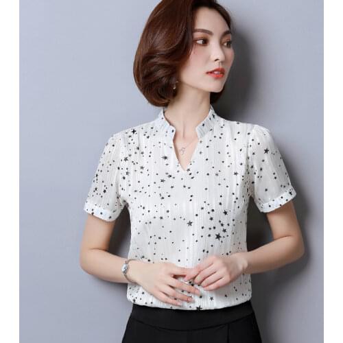 Fashion Woman Blouses 2021 Short Sleeve Summer Tops Print Striped Chiffon Blouse Shirt Plus Size Womens Tops And Blouses 2065 50