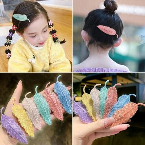 Fashion Women Elegant Shiny Leaves Hair Clip Sweet Embroidery Headwear Bangs Hairpins Hair Accessories 1pcs