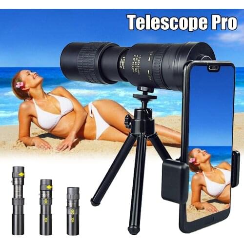 4K 10-300X40mm Super Telephoto Zoom Monocular Telescope with BAK4 Prism Lens for Beach Travel Outdoor Activities Sports