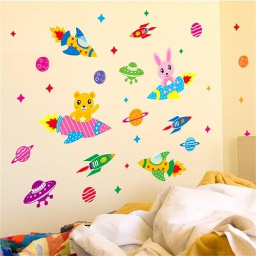 Cartoon spaceship wall Sticker living room bedroom room decoration wall stickers for kids rooms