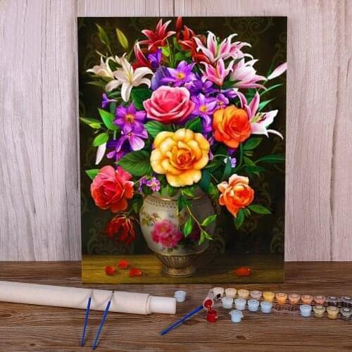 Flowers Paint By Numbers Kit Oil Paints 50*70 Oil Painting Wall Decoration For Handiwork