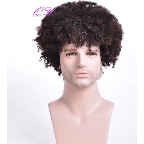 Natural Synthetic Ombre Men Wigs Short Kinky Curly Black Ombre Brown Man Wig Daily Wear Adjustable Size Breathable Wig Male 2021