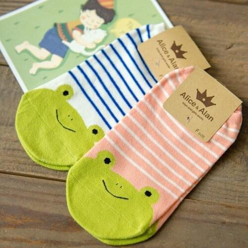 1Pair/lot Summer Style Cute Lovely Cartoon Flog Cotton Socks For Women Girls Sock Fashion Slippers Ladies Grey Ankle Meias