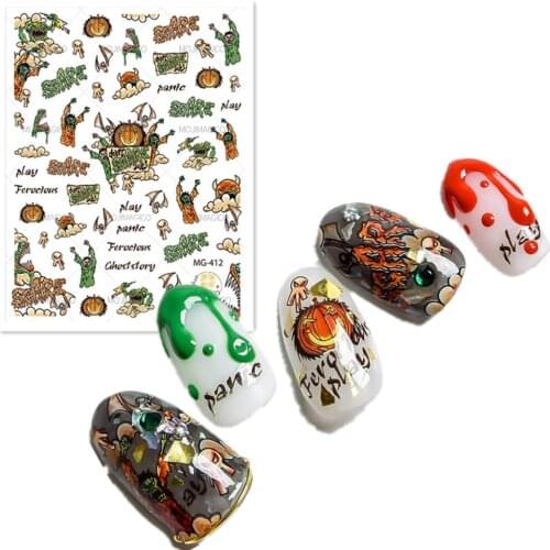 Newest MG-412 halloween nail sticker 3D back glue nail decal stamping Japan type DIY decoration for nail art tips