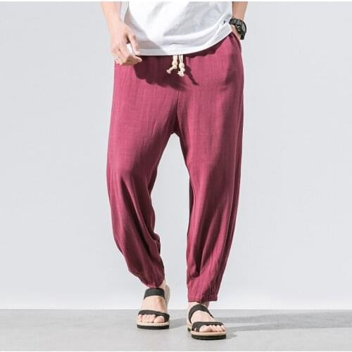 New Men Plus Size Cotton Linen Harem Pants Mens Loose Jogger Sweatpants Pants Male Loose Harajuku Style Solid Pants Trousers 5XL