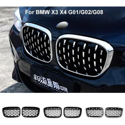 A Pair For BMW X3 G01 G08 X4 G02 Diamond Kidney Grille Front Bumper Grill Car Styling Accessories