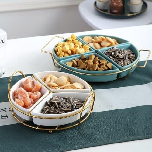 Plato de fruta portátil nórdico plato moderno salón hogar cerámica creativa red redonda plato de fruta seca plato de merienda