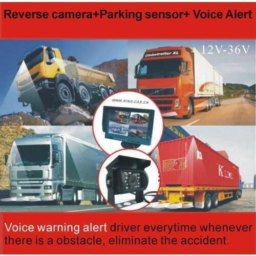Wired 24V waterproof truck rearview camera 7'' inch monitor four reverse parking sensor system for truck pickup truck forklift