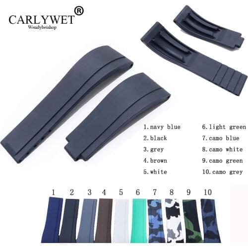 CARLYWET 20mm Black White Rubber Replacement Wrist Watch Band Strap Belt For Rolex Submariner Datejust GMT Submariner Daytona
