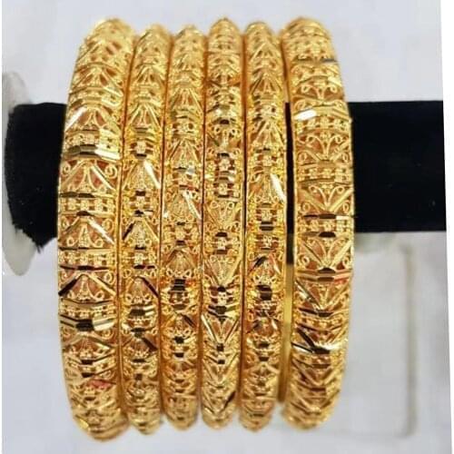 Width 6+8 mm 6pcs/Lot luxury India High-end Gold Color Bangles For Women Girl Dubai Gold Bangles African Bracelets Women Gifts