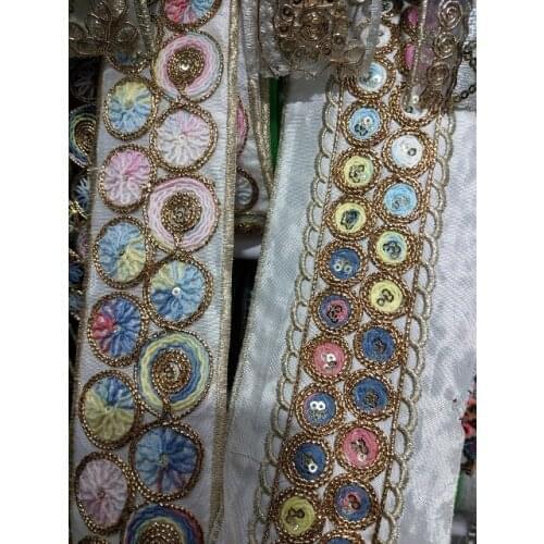 Wide about5-7cm 10yards/lot cotton Woven Jacquard Ribbon embroider with Sequins Trims Quilt Accessories LS-0129