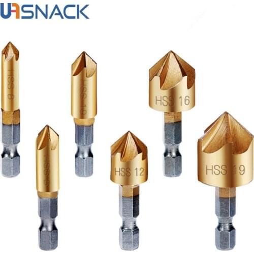 3pcs 6pcs HSS Chamfer Countersink Chamfer Drill Bit 1/4" Hex Shank 90 Degree Wood Chamfering Cutter 6mm-19mm Woodworking Tools