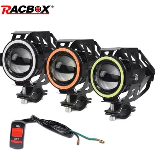 Universal 2pcs Motorcycle LED Headlight Angel eye devil eye Motorcycle Spotlight U7 DRL bright auxiliary lamp with switch line