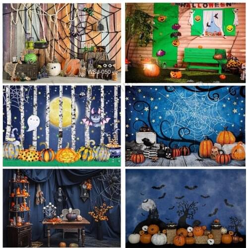 Happy Birthday Pumpkin Spider Web Girl Halloween Party Custom Photo Studio Baby Kids Birthday Party Backdrop Background Vinyl