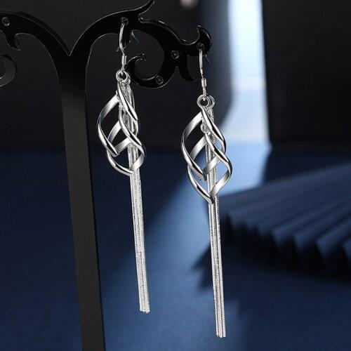 Viwisfy Real 925 Sterling Silver Jewelry Long Tassel Leaf Drop Earrings For Women VW21242