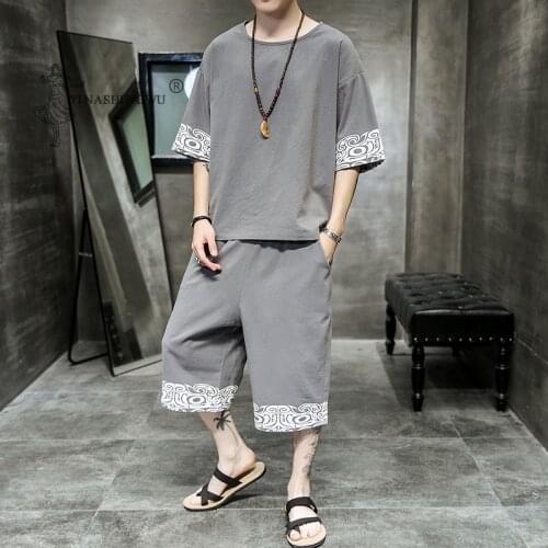 Japanese Kimono Plus-sized Menswear Pants Short-sleeved T-shirt Suit Men Japan Printed Shorts Cardigan Harajuku Clothes Sets New