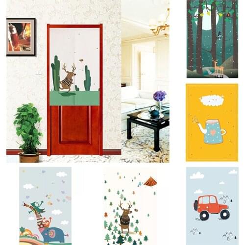 Cute Cartoon Animal Shower Toilet Door Curtain Living Room Fabric Curtain Half Panel Curtain Without Punching Home Decoration