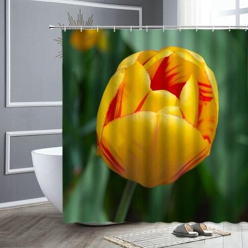 Shower Curtain Spring Floral Yellow Red Tulips Purple Flowers Printed Waterproof Fabric Bath Curtains Bathroom Decor Wall Decors