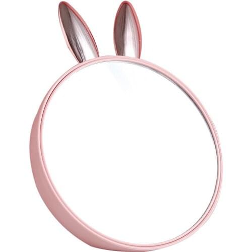 Cute Rabbit Makeup Mirror with Cosmetic Organizer Desktop Standing Vanity Mirror Dressing Table Countertop Bathroom Products