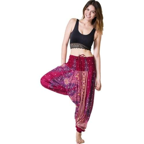 Women Casual Summer Loose Yoga Trousers Baggy Boho Aladdin Jumpsuit Harem Pants Women Fitness Running Pants Seamless Leggings