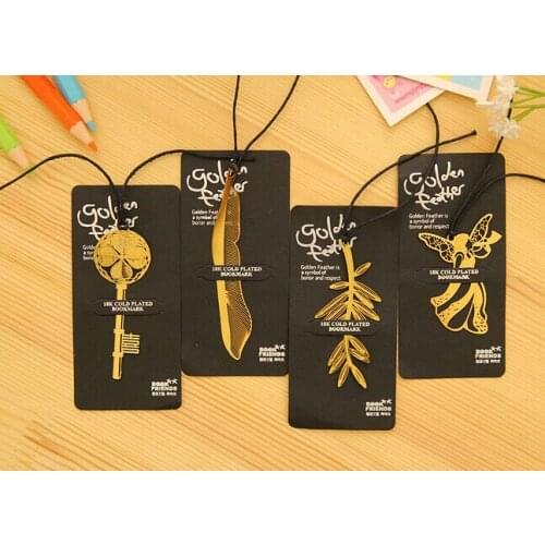 10pcs Cute Kawaii Gold Metal Bookmark Vintage Key Feather Angel Bookmarks Paper clip for book Creative Products Stationery