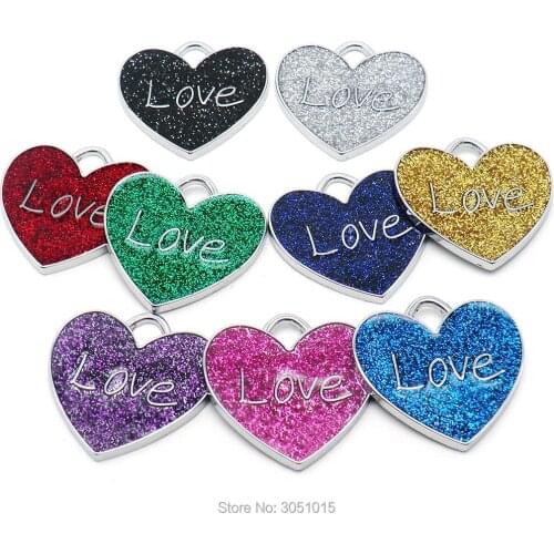 100pcs Shiny Pet Dog Cat ID Tag Personalized Heart Tags Engraved AlloyCollar Nameplate Tag Pet Accessories Key Ring Anti-lost