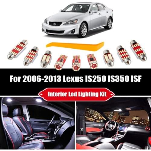 14pcs For 2006-2013 Lexus IS250 IS350 ISF White Canbus LED Bulbs Interior Map Dome Trunk Light Kit Plate Vanity Mirror Lamp