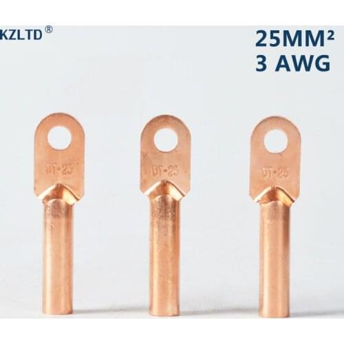 20PCs/Lot Cable Wire Crimp Lugs 25mm / 3 AWG 8MM / 0.31" Bolt Hole Copper Tube Battery Terminals DT-25